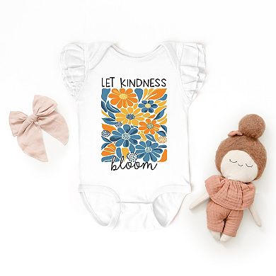 Let Kindness Bloom Blue and Orange Flowers - Baby Flutter Sleeve Bodysuit