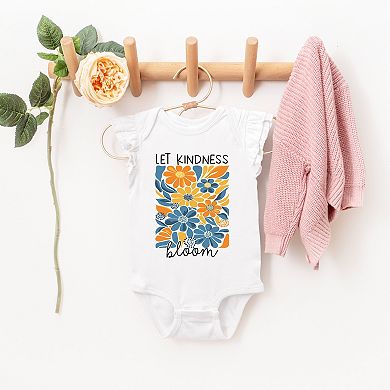 Let Kindness Bloom Blue and Orange Flowers - Baby Flutter Sleeve Bodysuit