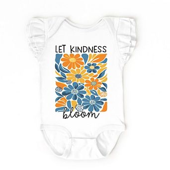 Let Kindness Bloom Blue and Orange Flowers - Baby Flutter Sleeve Bodysuit
