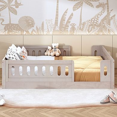 Merax Wood Platform Bed with Guardrail