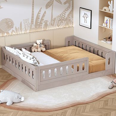 Merax Wood Platform Bed with Guardrail