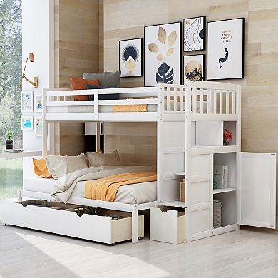 Merax Twin over Full/Twin Bunk Bed, Convertible Bottom Bed, Storage Shelves and Drawers