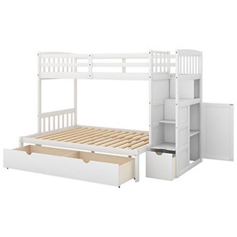 Merax Twin over Full/Twin Bunk Bed, Convertible Bottom Bed, Storage Shelves and Drawers