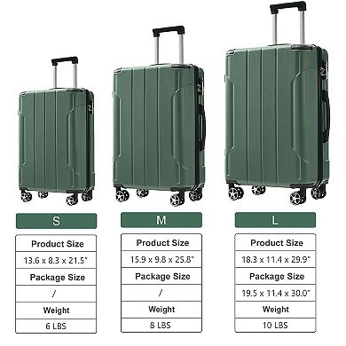 Merax Luggage Sets 3 Piece, Hard shell ABS Lightweight Durable Suitcases with Double Spinner Wheels