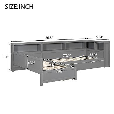 Merax Wood Twin Size L-shaped Platform Bed with Trundle and a Drawer