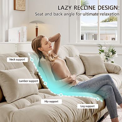 Merax Chenille Modular Sofa with Movable Ottomans Round Bolster Armrests CloudLike Seat