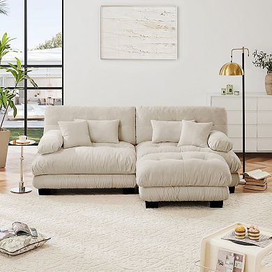 Merax Chenille Modular Sofa with Movable Ottomans Round Bolster Armrests CloudLike Seat