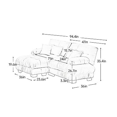 Merax Chenille Modular Sofa with Movable Ottomans Round Bolster Armrests CloudLike Seat