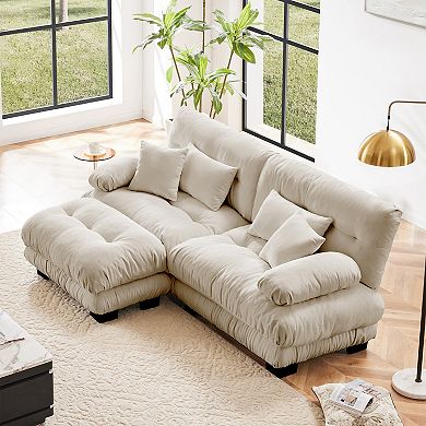 Merax Chenille Modular Sofa with Movable Ottomans Round Bolster Armrests CloudLike Seat