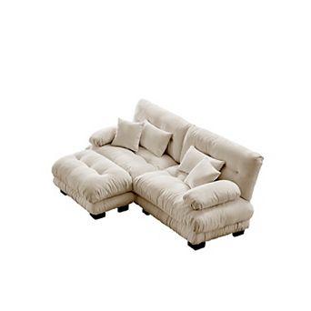 Merax Chenille Modular Sofa with Movable Ottomans Round Bolster Armrests CloudLike Seat