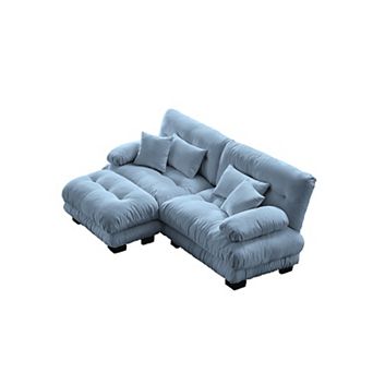 Merax Chenille Modular Sofa with Movable Ottomans Round Bolster Armrests CloudLike Seat