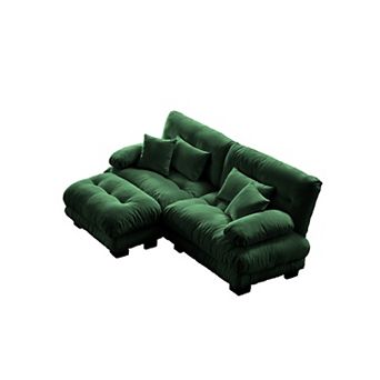 Merax Chenille Modular Sofa with Movable Ottomans Round Bolster Armrests CloudLike Seat