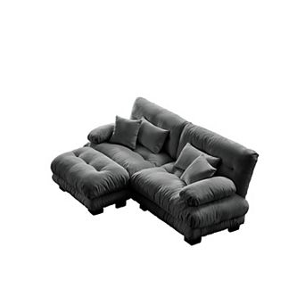 Merax Chenille Modular Sofa with Movable Ottomans Round Bolster Armrests CloudLike Seat