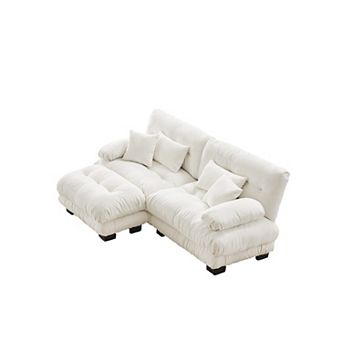 Merax Chenille Modular Sofa with Movable Ottomans Round Bolster Armrests CloudLike Seat