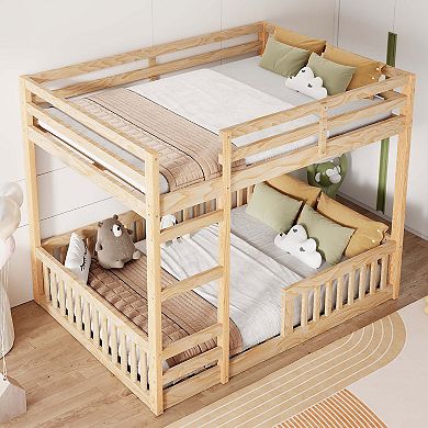 Merax Full over Full Wood Bunk Bed with Ladder and Guardrails