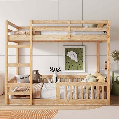Merax Full over Full Wood Bunk Bed with Ladder and Guardrails