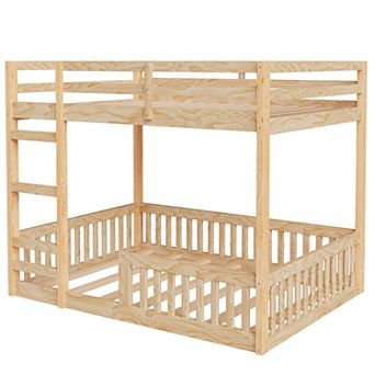 Merax Full over Full Wood Bunk Bed with Ladder and Guardrails