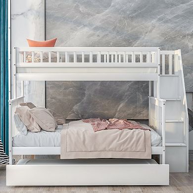 Merax Twin over Full Bunk Bed with Trundle and Staircase
