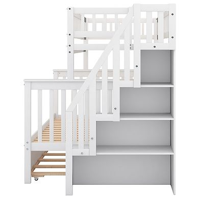 Merax Twin over Full Bunk Bed with Trundle and Staircase