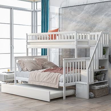 Merax Twin over Full Bunk Bed with Trundle and Staircase