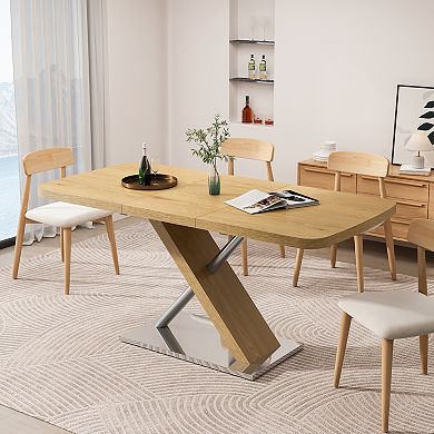 Merax Retractable Square Dining Table MDF & Metal X-Base Expandable Table