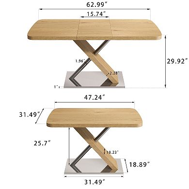 Merax Retractable Square Dining Table MDF & Metal X-Base Expandable Table
