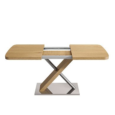 Merax Retractable Square Dining Table MDF & Metal X-Base Expandable Table