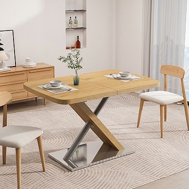 Merax Retractable Square Dining Table MDF & Metal X-Base Expandable Table