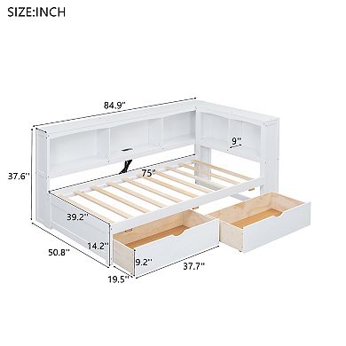 Merax Twin Size Daybed with Two Storage Drawers, Storage Cabinets and USB Ports