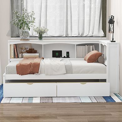Merax Twin Size Daybed with Two Storage Drawers, Storage Cabinets and USB Ports