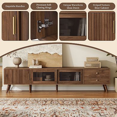 Merax 76" Modern Minimal Glass-Doors TV Stand for TVs up to 85 Inches