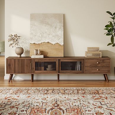 Merax 76" Modern Minimal Glass-Doors TV Stand for TVs up to 85 Inches