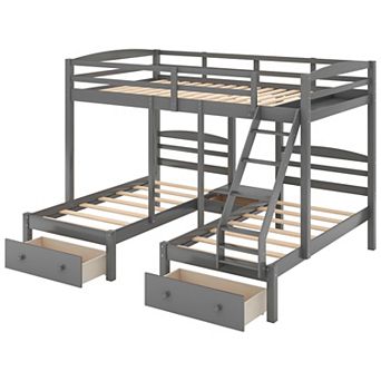 Merax Full over Twin & Twin Bunk Bed,Triple Bunk Bed with Drawers