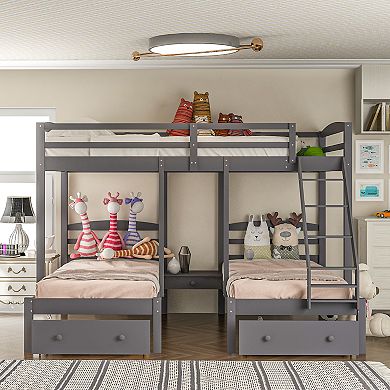 Merax Full over Twin & Twin Bunk Bed,Triple Bunk Bed with Drawers