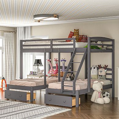 Merax Full over Twin & Twin Bunk Bed,Triple Bunk Bed with Drawers
