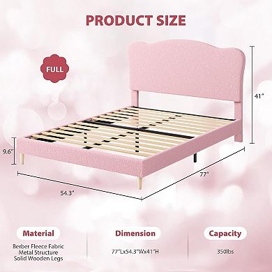 Upholstered Kids Bed Frame with Scallop Headboard, Sturdy Wooden Slats, Noise-Free