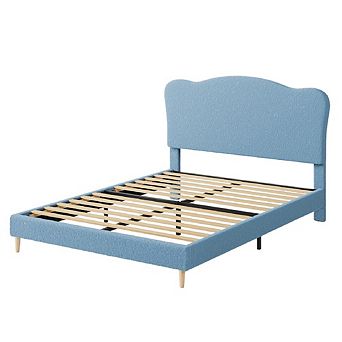 Upholstered Kids Bed Frame with Scallop Headboard, Sturdy Wooden Slats, Noise-Free