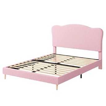 Upholstered Kids Bed Frame with Scallop Headboard, Sturdy Wooden Slats, Noise-Free