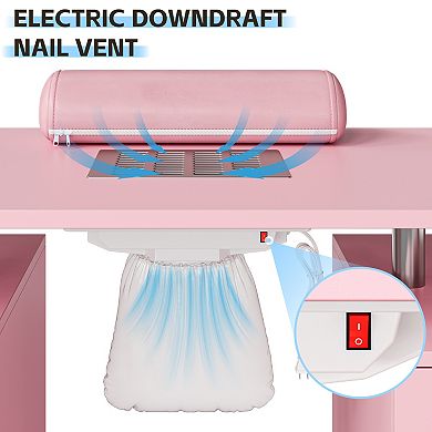 Manicure Table Nail Techs Nail Desk for Salon Home,Electric Particles Collector,4 Drawers Wrist Rest