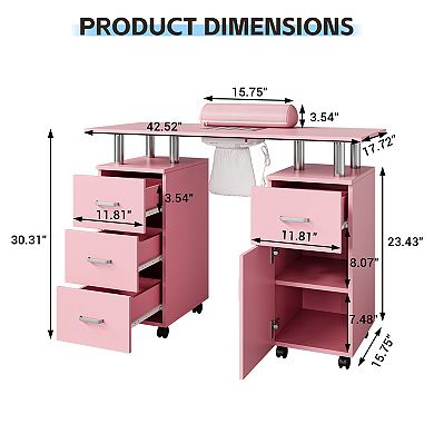 Manicure Table Nail Techs Nail Desk for Salon Home,Electric Particles Collector,4 Drawers Wrist Rest
