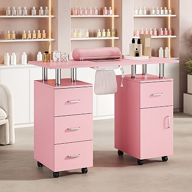 Manicure Table Nail Techs Nail Desk for Salon Home,Electric Particles Collector,4 Drawers Wrist Rest