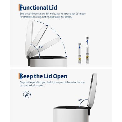 50L Step Trash Can Stainless Steel Kitchen Bin,Soft-Close Lid,Removable Inner Bucket,for Home Office