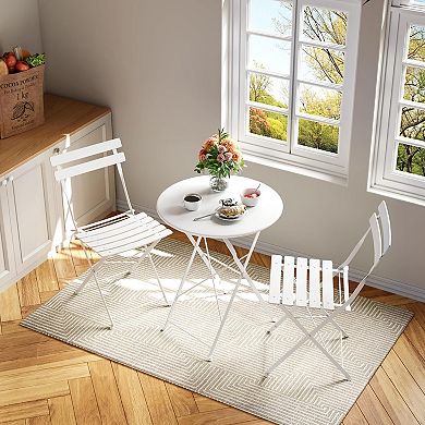 3-Piece Patio Bistro Set, Outdoor Round Table and 2 Folding Chairs for Porch, Balcony