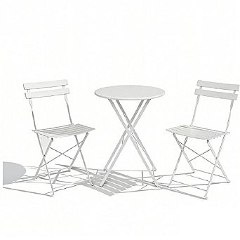 3 pc Patio Bistro Set, Outdoor Round Table and 2 Folding Chairs for Porch, Balcony