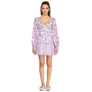 Juniors' B. Smart Long Sleeve Floral Print & Ruffle Detail Dress