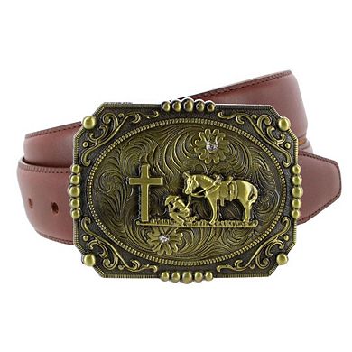 CTM Men's Praying Cowboy and Cross Belt Buckle