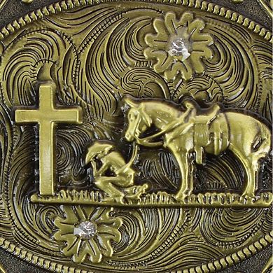 CTM Men's Praying Cowboy and Cross Belt Buckle