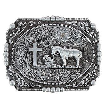 CTM Men's Praying Cowboy and Cross Belt Buckle