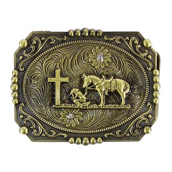 CTM Men's Praying Cowboy and Cross Belt Buckle