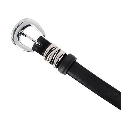 CTM Women's Skinny Leather Dress Belt with Keeper Detail